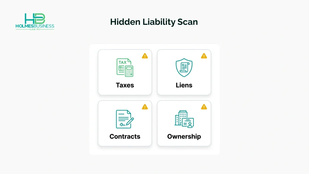 A risk grid for taxes, liens, contracts, and ownership records.