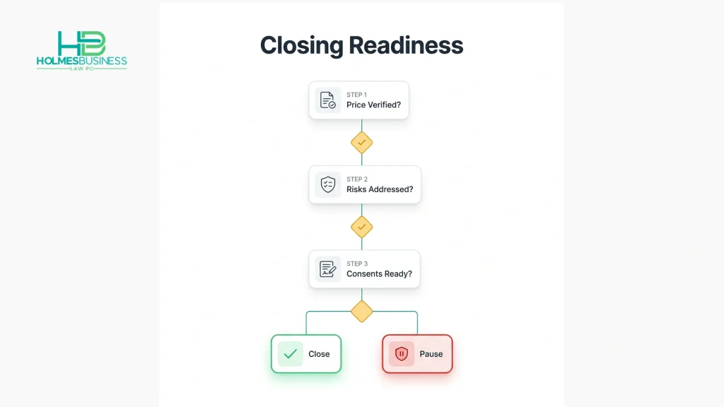 A closing readiness decision flow for a Pennsylvania business acquisition